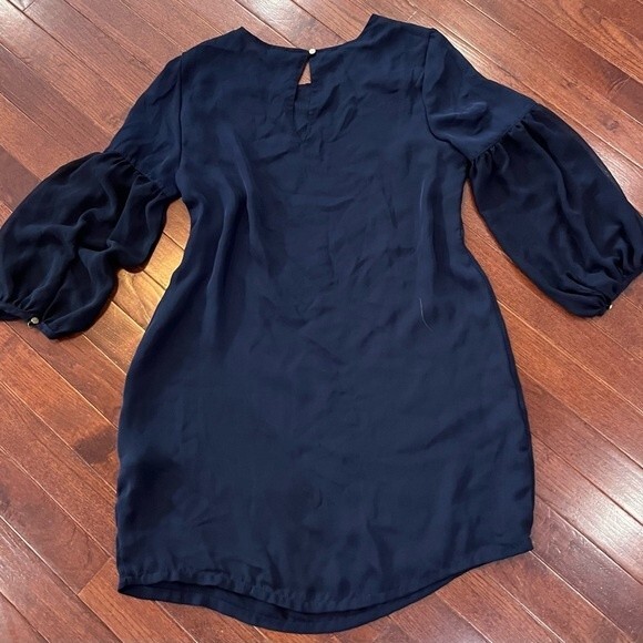 Navy shift dress with sheer peasant sleeves size medium - Picture 4 of 6